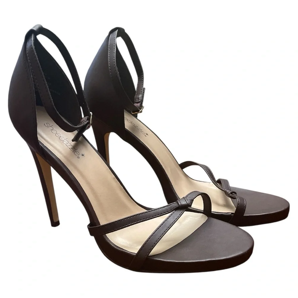 NEW SHOEDAZZLE STELLA  DARK BROWN HEELS - Picture 2 of 6